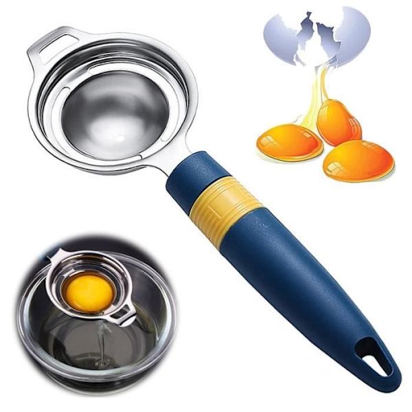 Äggseparator, äggvitefilter, äggextraktor, ägguleseparator, äggsil, äggdelare i rostfritt stål (Blå)