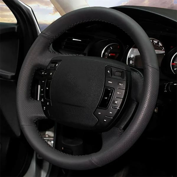 DIY svart konstläder rattöverdrag för Citroën C5 2008 2009 2010 2011 2012 2013 2014 2015 2016 2017