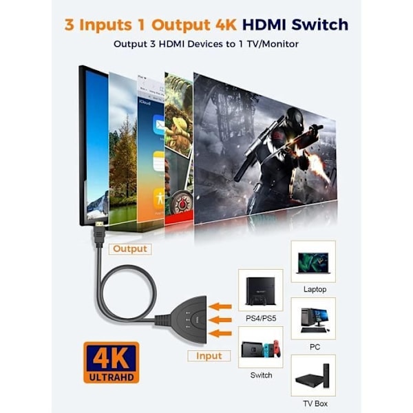 HDMI-switch - Lecoo - 3 i 1 - 4K - Full HD 1080P - Plug and Play