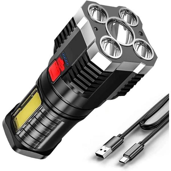 USB-uppladdningsbar LED-ficklampa, Superstark 5 LED + COB-pärlor, Kraftfull ficklampa, Campinglampa C