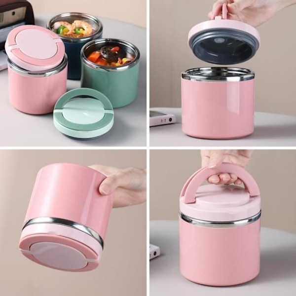 Isolerad matbehållare - Rosa - Rostfritt stål - 630 ml - Läcksäker Pink