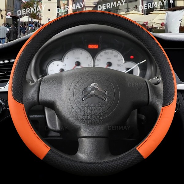 Rattstyrningsöverdrag i PU-läder för Citroen Berlingo E-Berlingo Berlingo XL, 9 färger, halkfritt, biltillbehör O shape Orange