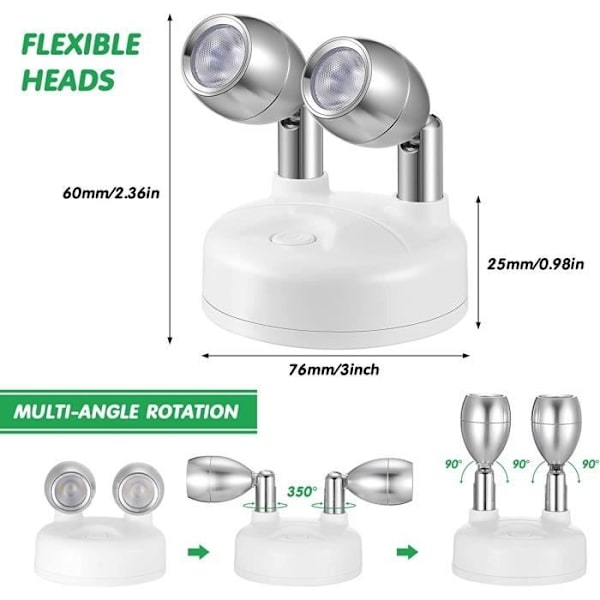 Set med 4 Justerbara LED-spotlights för inomhusbruk Trådlösa Batteridrivna LED-projektorer RGB 13 Färger Dubbelhuvud med Fjärrkontroll, Vit