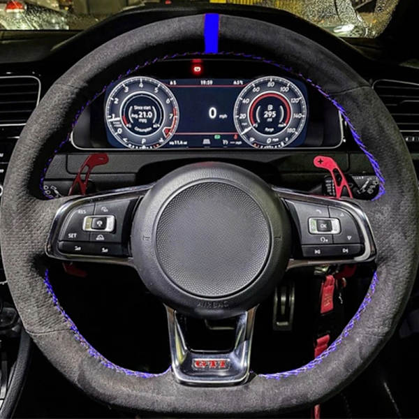 Rattstyrningsöverdrag för Volkswagen VW Golf R MK7 Golf 7 GTI VW Polo GTI Scirocco 2015 2016 Svart mocka äkta läder Style 3