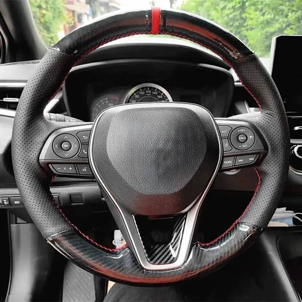 Rattstyrningsöverdrag i svart äkta läder med kolfiber för Toyota Camry 2018-2019 Avalon 2019 Corolla 2019-2020 RAV4 2019