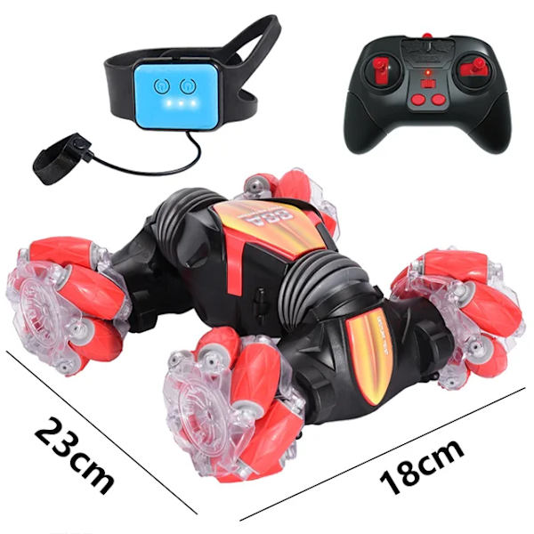 Geststyrda deformations-fjärrstyrda bilstunts, handstyrda terrängklättringsfyrhjulsdrivna leksaksbilar för barn Red 23cm RC car