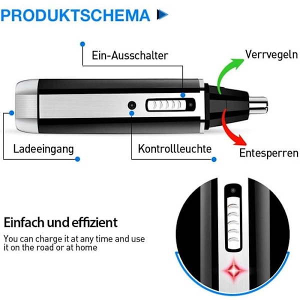 2-i-1 Ögonbryns- och näshårstrimmer för män och kvinnor, USB-uppladdningsbar, lätt att använda