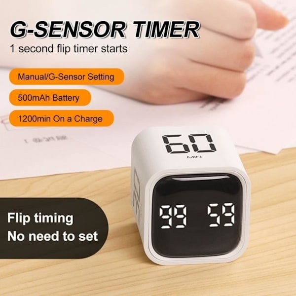 Kökstimer - Qingque - Led Digital Timer - Vit - G-Sensor - 500 Mah White