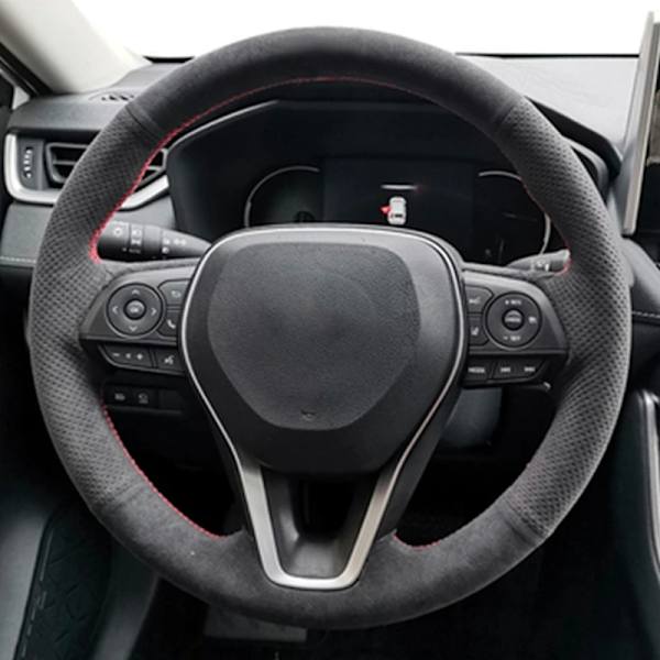 Skräddarsydd svart mocka flätad rattöverdrag för Toyota Avalon Camry Crown 2018-2019 Rav4 2019 Corolla 2018-2020 Suede 1