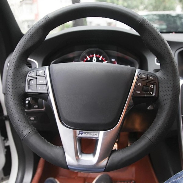 Gnupme svart konstläder rattöverdrag för Volvo V40 XC60 S60 LV60 S80L special handsydda rattöverdrag