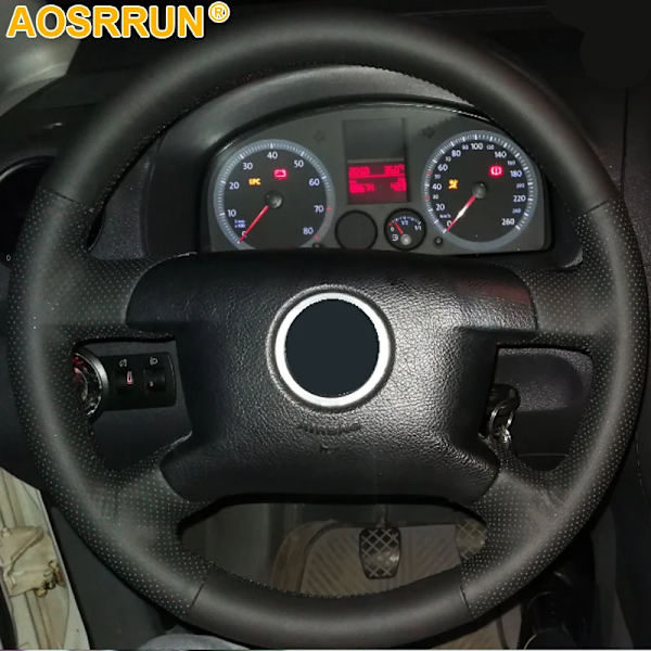 Svart läderrattöverdrag för Volkswagen VW T5 Transporter Caddy Caravelle 2003 2005 2004 2006 2008 2009