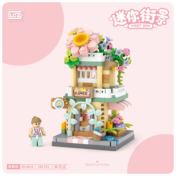Loz Mini City Street View Panda Cafe Blomsterbutik Samla Byggklossar Fotostudio Modell Tegel Barn Jul Leksaker Present Flower Shop with box