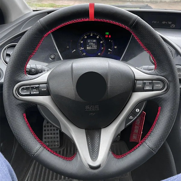 Rattstyrningsöverdrag för Honda Civic 8:e mk8 2005 2006 2007 2008 2009 2010 2011, perforerat läder med röd list