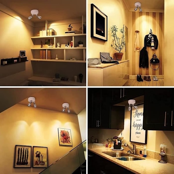 Set med 4 Justerbara LED-spotlights för inomhusbruk Trådlösa Batteridrivna LED-projektorer RGB 13 Färger Dubbelhuvud med Fjärrkontroll, Vit