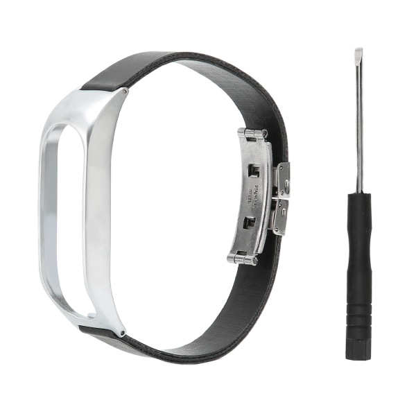 Smartwatch Band Ersättningsläder handledsrem Legering skal med skruvmejsel för Tomtom Touch Watch Svart bälte Silver Shell