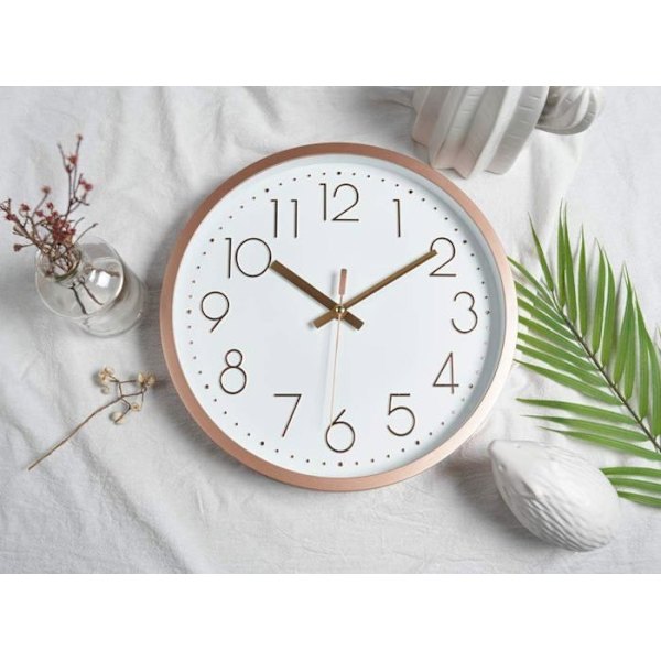 Modern Tyst Väggklocka för Vardagsrum Kök Sovrum, Diameter 30.5Cm - Roséguld