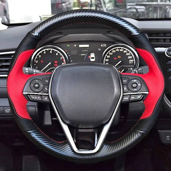 Halksäker svart äkta läder DIY-rattöverdrag för Toyota Camry 2018-2019 Avalon 2019 Corolla 2019-2020 RAV4 2019 Style 2