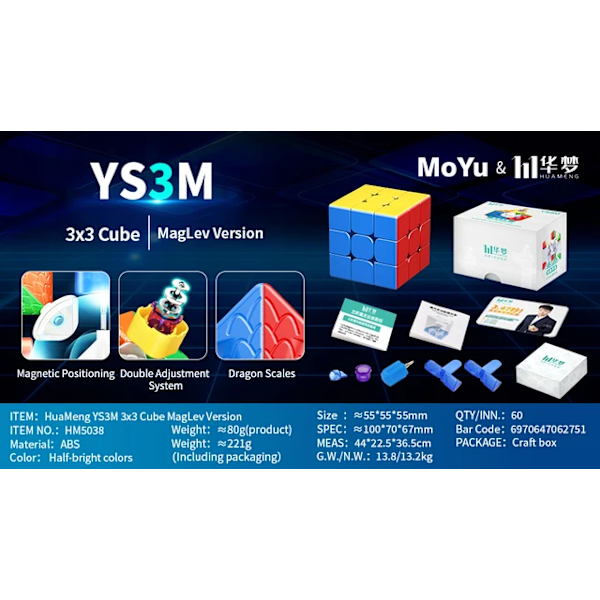 Ys3M Huameng 3X3 The Soul Of Racing Magnetisk Magisk Hastighetskub Professionella Fidget Leksaker Huameng Ys3M 3X3 Cubo Magico Maglev Version
