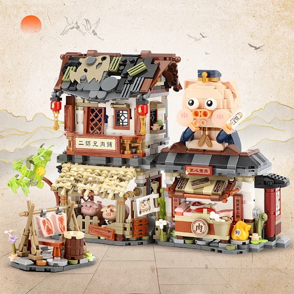 Loz nya kreativa mini gatvy Bee Shop byggstenar DIY vikbar gatvy fläskbutik pussel leksaker för barn present 2sets with box(.102)