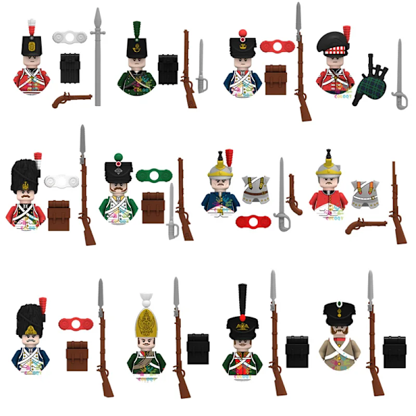 Napoleonkrigets militära soldater byggklossar mini actionfigurer franska brittiska fusilier gevär vapen leksaker för barn 22 pcs(.114)