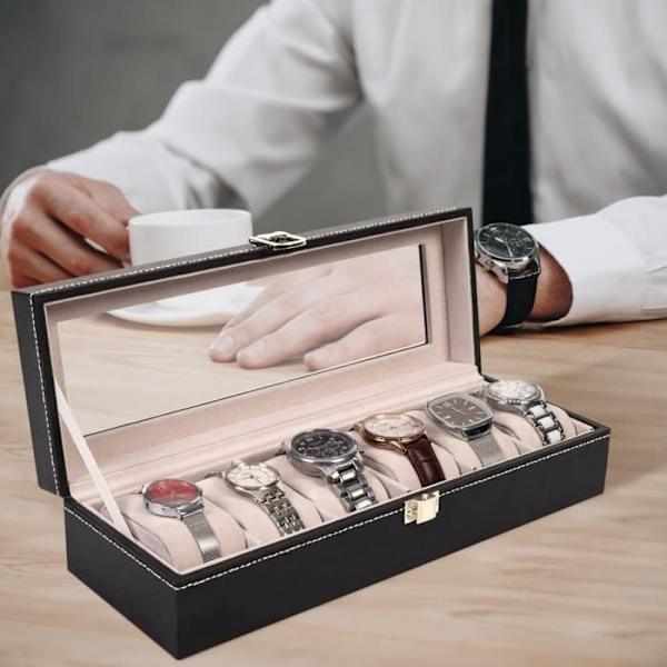 Klockdisplay Läder Klockbox Smyckeskrin Present För Män (6 Fack) -Ja