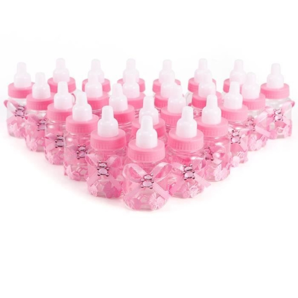 24X Mini Nappflaska Godisask 4X9Cm Strass Rosa Björn Gåva Favör Godisask Flicka Dop