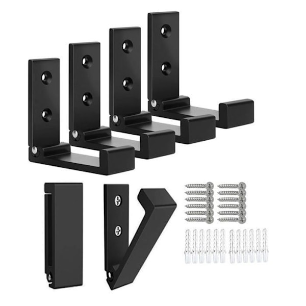 6-pack hopfällbara klädkrokar, kraftiga väggmonterade klädkrokar i aluminiumlegering, svart