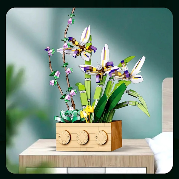 Byggstenblommor orkidéserie bonsai flicka bygg leksaksblommor vuxen blomsterarrangemang monteringsleksaker för gåvor Without box 1036PCS