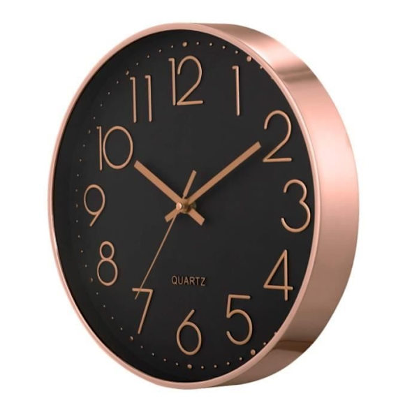 30 cm Modern Svart Tyst Väggklocka, Kvarts Icke Tickande Dekorativ, Roséguld 3D-siffror Klassisk Väggklocka Lätt Att Läsa