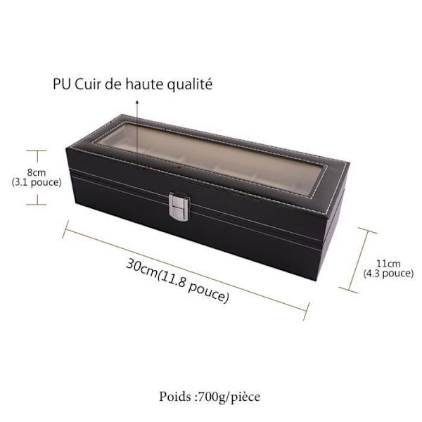 Obox Klocklåda Klockdisplay PU Läder Klockfodral Med Transparent Fönster - Elegant Svart
