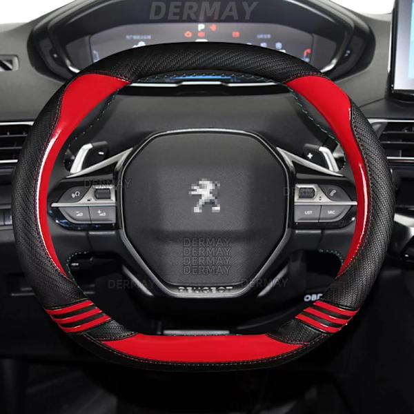 Rattskinnsöverdrag för Peugeot 208 e208 2020 2021 2022 - Söt kolfiber PU-läder för tjejer, biltillbehör, interiör Red