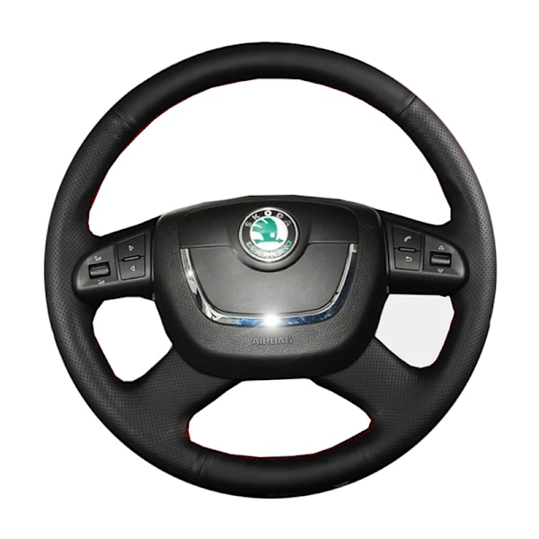 DIY svart konstläder rattöverdrag för Skoda Octavia Superb Yeti 2009 2010 2011 2012 2013 Roomster Fabia