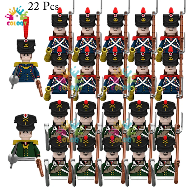 Napoleonkrigets militära soldater byggklossar mini actionfigurer franska brittiska fusilier gevär vapen leksaker för barn 22pcs