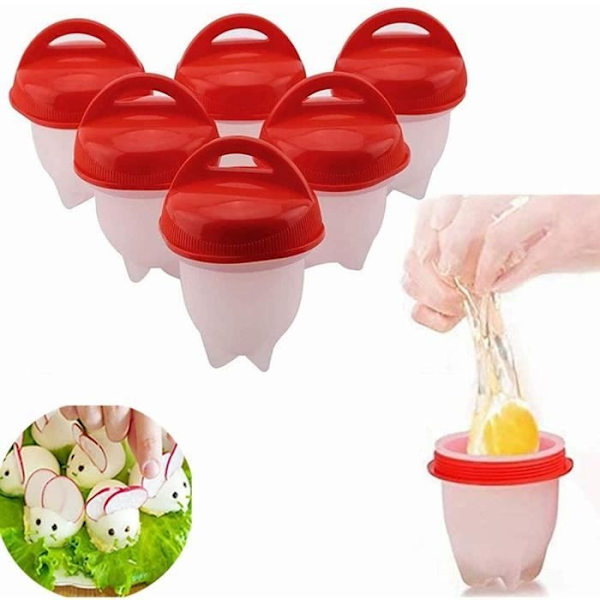 Silikon Äggkokare Set 6 Delar, Äggkokare Utan Skal, Ägglett Non-Stick Silikon Ångkokta Ägg