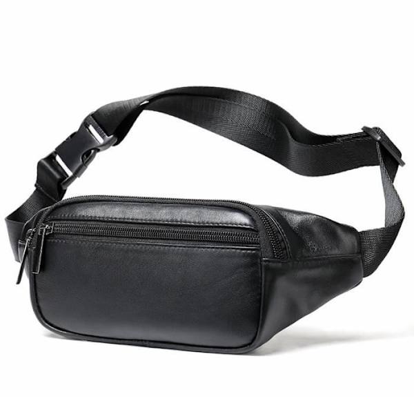 Midjeväska - Äkta Läder - Svart - Stor Kapacitet - Vintage Stil - För Män Black