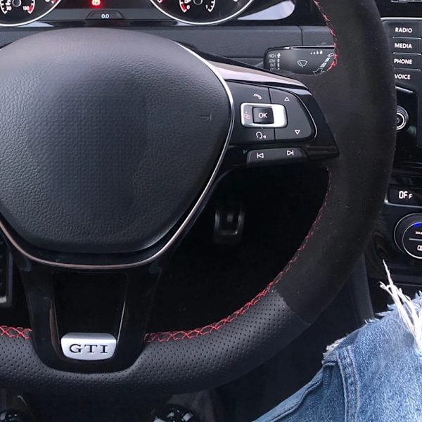 Anti-halk svart äkta läder mocka rattöverdrag fläta gör-det-själv för Volkswagen VW Golf 7 MK7 nya Polo Jetta Passat B8