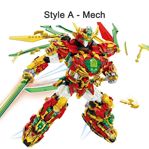2-i-1 Ninja Röd Krigare Robotstridsmekanism Flygande Elddrake Set Stridande Figurer Byggklossar Leksaker för Barn Pojkar Julgåva 1868PCS-Without Box