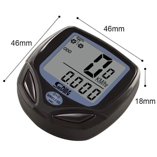 Hastighetsmätare - Yyv - Vattentät - Bakgrundsbelyst LCD-display - Trådlös - Multifunktion Black