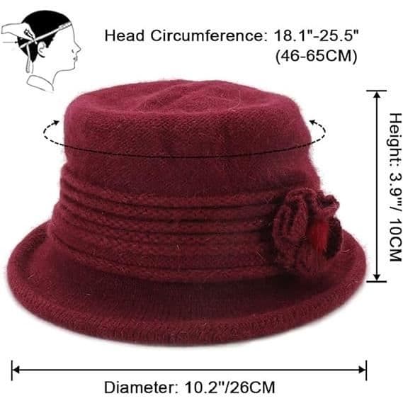 Varm stickad vintermössa för dam, vinröd - Chic - Fleecefodrad - Elastisk Red wine