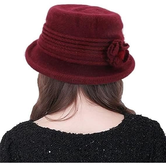 Varm stickad vintermössa för dam, vinröd - Chic - Fleecefodrad - Elastisk Red wine