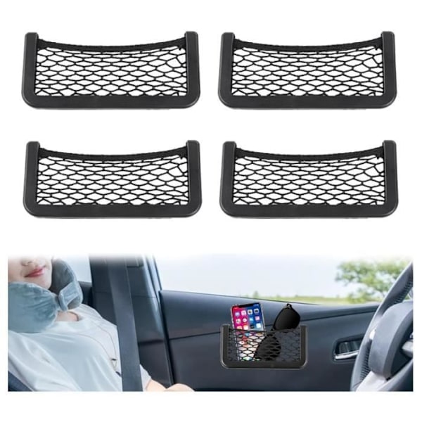 Förvaringsnät - Hög kvalitet - 20 x 8 cm - Elastiskt - Självhäftande - Svart Black
