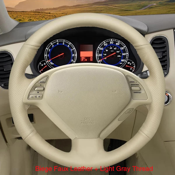 Svart konstläder rattöverdrag i kolfiberlook för Infiniti G G37 EX EX35 EX37 Q Q40 Q60 QX50 2008-2018 Nissan Skyline 2006-2014 Beige Faux Leather