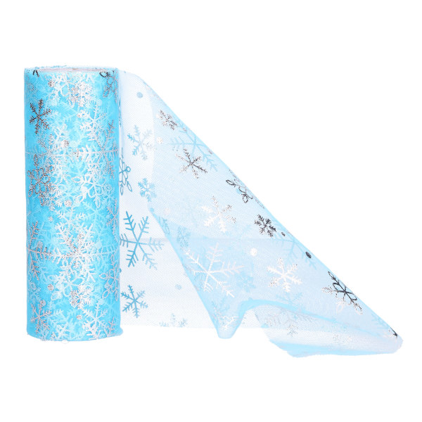 Tyl ruller 10 Yards DIY skære blåt bånd Hvid snefnug mønster håndværkstilbehør til prinsessekjole