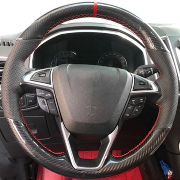 Biltillbehör svart mocka flätad handsydd rattöverdrag för Ford Mondeo Fusion 2013-2019 Edge 2015-2019 Syle 3