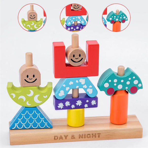 Montessori dag natt pelarblock kreativa tidiga pedagogiska träleksaker föräldra-barn interaktionsspel formbyggnadsblock With box