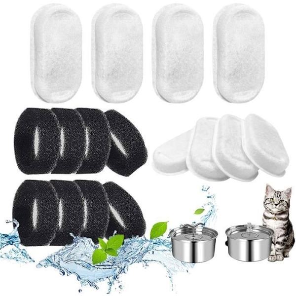 16 stycken kattvattenfontänfilter inklusive 8 stycken kolfilter och 8 stycken skumsvampar