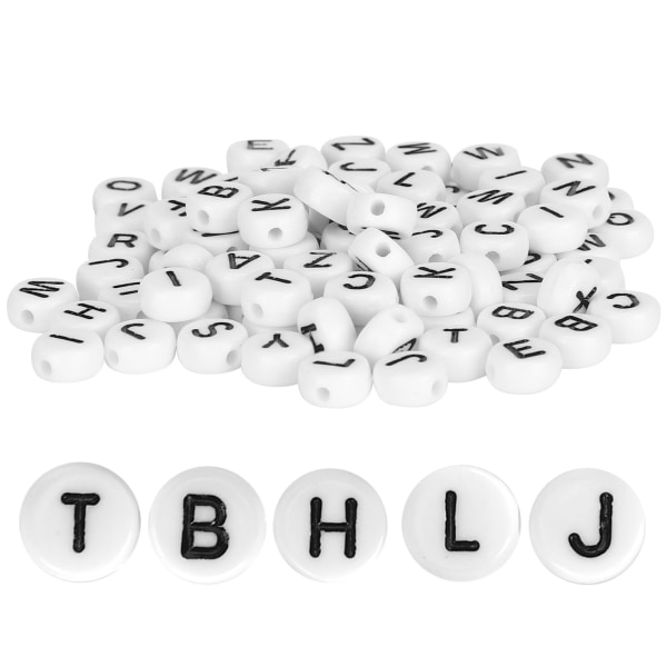 100 stk alfabetperler Akrylmateriale Oblat svarte bokstaver anheng DIY-smykker