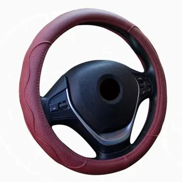 Universal 38cm/15\" diameter PU-läder rattöverdrag halkfri slitstarkt rattöverdrag Wine red