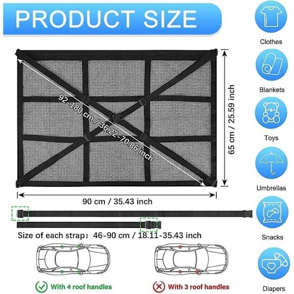 Förvaringsnät för biltak 90Cmx65Cm Universal Bagageväska för bil för resor