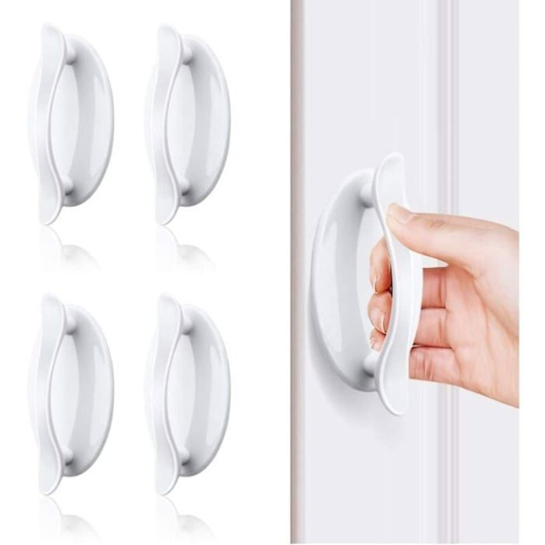 Dörrhandtag för entré, skjutdörrhandtag, vita självhäftande dörrhandtag 4 st, plasthandtag för dörr